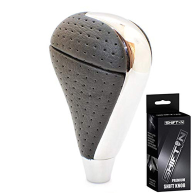 SHIFTIN Black Leather Chrome Wood Gear Shift Knob Stick Shifter for