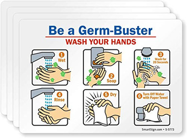 SmartSign Be A Germ-Buster - Wash Your Hands Hand Washing Label 3_5 x 5 ...