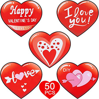 50 Pieces Valentines Day Cutouts Colorful Heart Cutouts with Glue Point ...