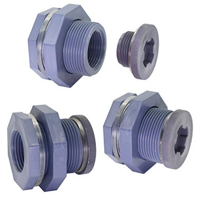 Omitfu Set of 3 PVC 1 Inch Bulkhead Fitting with Plugs Threaded ...