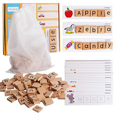 Wooden Words Spelling Matching Toy Flash Cards Educational Game Set ABC ...