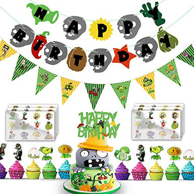 Col-party Pre-assembly Plants VS Zombies Happy Birthday Party Banner ...