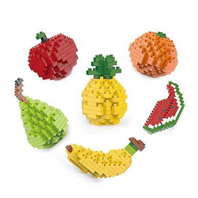 QTFHR 6 Boxes Diamond Block Fruits Figure Miniature Building Blocks ...