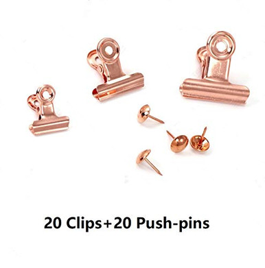20 Pack Bulldog Clips with Push-pins Set Paper File Clips with Strong ...
