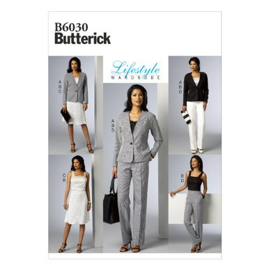 BUTTERICK PATTERNS B6030A50 Misses Jacket Vest Top Skirt and Pants ...