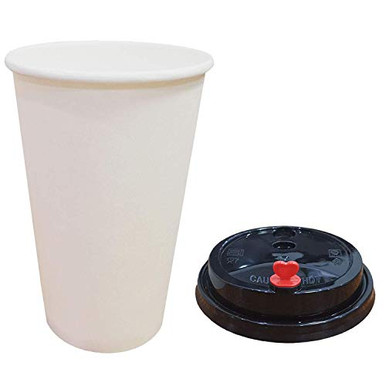 TANKON Compostable 16 oz 20 count Hot Paper Cups with lids white PLA ...