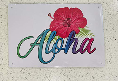 Aloha Hawaii Hibiscus Tin Metal Sign With Colorful Letters Decorative ...