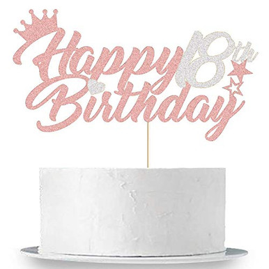 Happy 18th Birthday Cake Topper Silver and Rose Gold Glitter Forever 18 ...