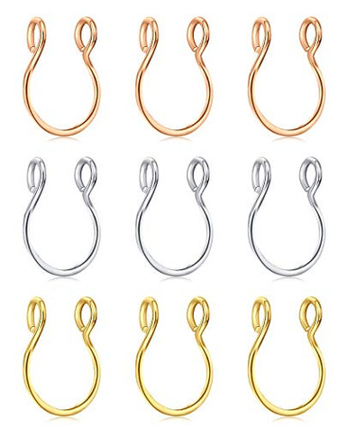 D_Bella Fake Septum Faux Nose Rings Hoop Stainless Steel Faux Lip Ear