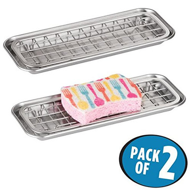 mDesign Kitchen Sink Gridded Sponge Tray for Sponges, Scrubbers - Pack ...