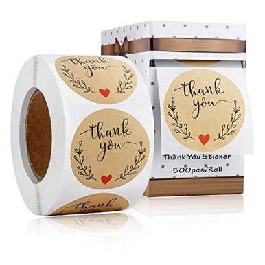 1.5inch Thank You Stickers, Kraft Paper 500 Labels Per Roll ...