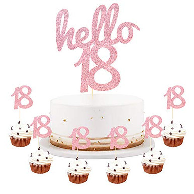 LVEUD Rose Gold Glitter Hello 18 Cake Topper - 18th Birthday/Wedding ...