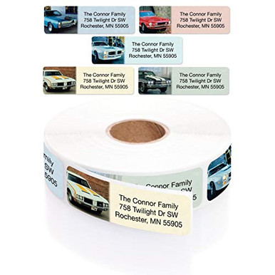 Car Address Sign Muscle Cars Designer Assorted Rolled Address Labels with Elegant ...