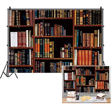 OERJU 6x4ft Wooden Bookshelf Backdrop Bookcase Bookshop Zoom Meeting ...