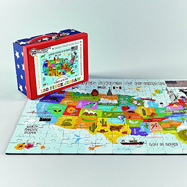 USA Map 130pc Jigsaw Puzzle in Case with Fact Sheet - Educational ...