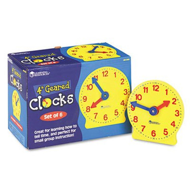 Set of Six Four-Inch Geared Learning Clocks for Grades Pre-K to 4 Sold ...