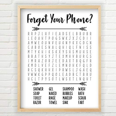 Forget Your Phone Bathroom Decor Word Search Puzzle -Unframed Print