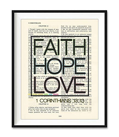 Vintage Bible Page Verse Scripture Faith Hope Love - 1 Corinthians 13 ...