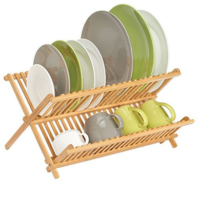 mDesign Bamboo Kitchen Countertop, Sink Dish Drying Rack - Extra Large ...
