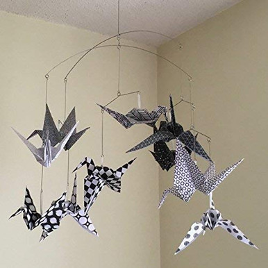 Modern Black and White Origami Bird Crane Mobile - Warehousesoverstock