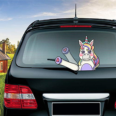 MIYSNEIRN Rear Window Wiper Decal Animal Unicornk Smile Waving Wiper ...