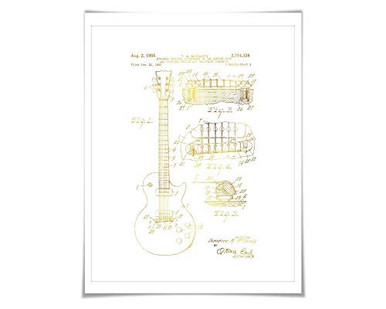 Gibson Les Paul Electric Guitar Patent Illustration Gold Foil Print. 7 ...