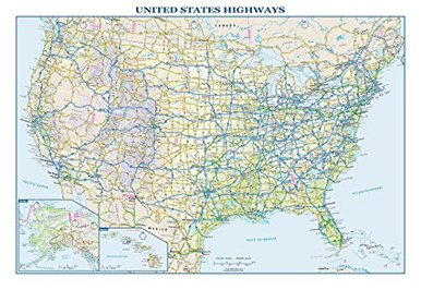 USA Interstate Highways Wall Map - 22.5 x 15.75 inches - Paper - Flat ...