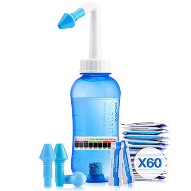 Sinus Rinse Neti Pot - 300ml 10oz Bottle Nasal Irrigation System for ...