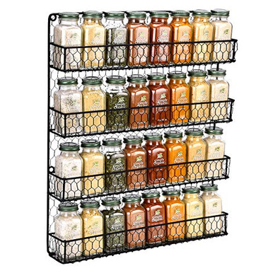 Chicken Wire Spice Rack [4 Tier] Wall Mounted Spice Rack Organizer ...