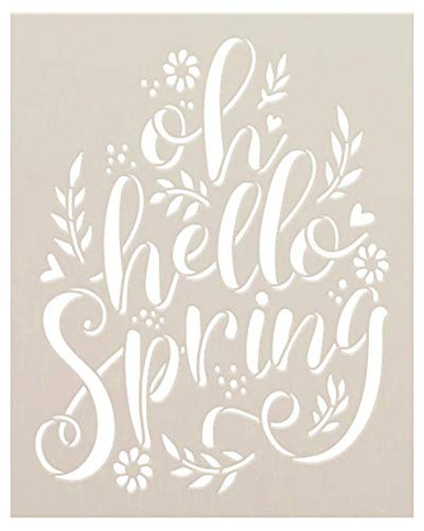 Oh Hello Spring Script Stencil with Flowers by StudioR12 - DIY Floral ...