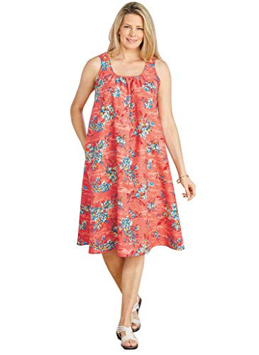 AmeriMark Women s Sleeveless Print Sun Dress with Side Pocket Coral ...