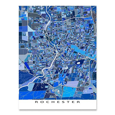 Rochester Map Art Print 8x10 Rochester NY Poster 24x36 Handmade Blue ...