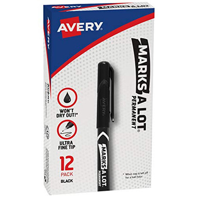 Avery Marks-A-Lot Permanent Markers Ultra Fine Tip 12 Black Markers ...