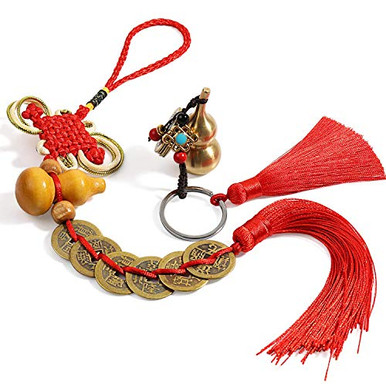 Feng Shui Coins with Brass Calabash Wu Lou Key Chain fengshui Copper ...
