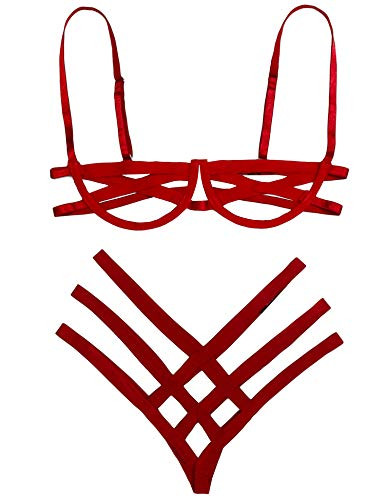 Red Lace Bralette Set - Adjustable Strappy Bralette & Flirtatious Thong, Allure Lingerie