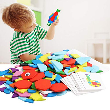210Pcs Wooden Pattern Blocks Geometric Shape Puzzle Kindergarten ...