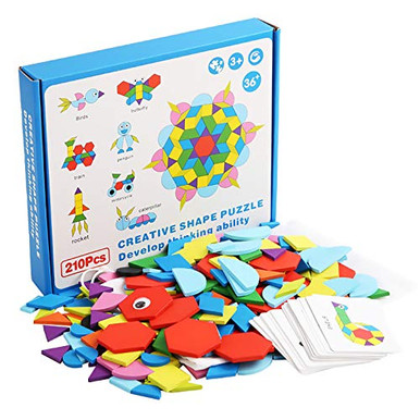 Pattern Blocks 210Pcs Wooden Pattern Blocks Geometric Shape Puzzle ...