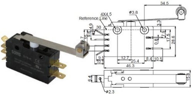 SUNS S-19K Microinterruttore A Leva Con Rullo - 15A 125VAC - Azione Rapida