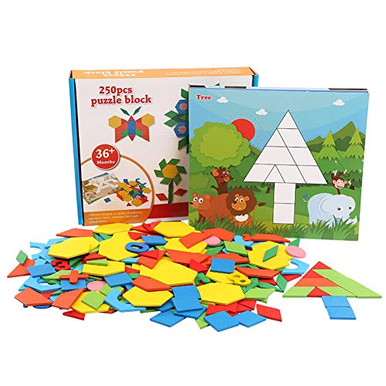 Heave 250Pcs Wooden Pattern Blocks Set Geometric Shape Puzzle ...