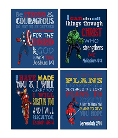 Superhero Christian Nursery Decor Art Set of 4 Prints - Captain America ...