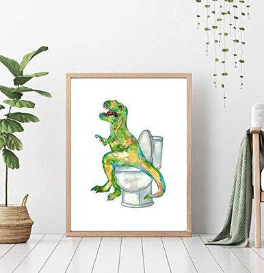 Dinosaur t-rex on the potty toilet bowl bathroom washroom dino trex ...