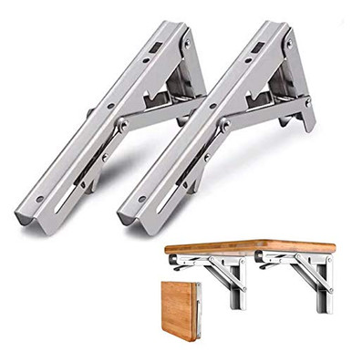 Folding Shelf Brackets 10 Pcs L Bracket Corner Braces 4x4 Inch Stainless Steel Heavy Duty Shelf Brackets, Wall Hanging Support 90 Degree Joint Right Angle Brackets For Wood Microwave Shelf
