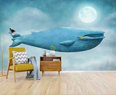 Muraviewall Blue Background Blue Whale Nursery Wallpaper Kids Cartoon ...