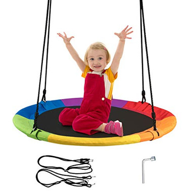 GLACER 40 Inch Saucer Tree Swing For Kids, Round Indoor Outdoor Waterproof Set Colorful 425490