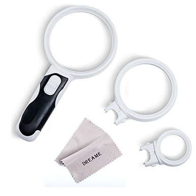 Jewelry Magnifier Set, 3 Illuminated Lens 2.5 X 5X 16X Best Magnifying ...