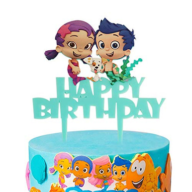 LYNHEVA Blue Acrylic Bubble Guppies Happy Birthday Cake Topper Bubble LYNHEVA Blue Acrylic Bubble Guppies Happy Birthday Cake Topper Bubble