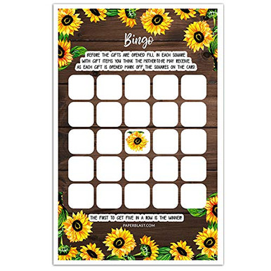 Faux Wood and Sunflowers Baby Shower Game - Bingo BLANK Cards ...