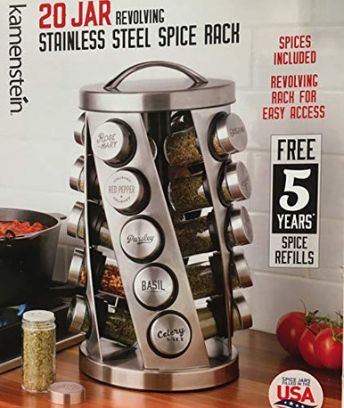 Contemporary Spice Rack Stainless Steel 20 Jars Revolving Rack for Easy ...
