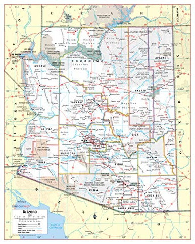 Cool Owl Maps Arizona State Wall Map Poster Rolled Paper 24 inchx30 ...