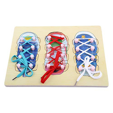 Hongzer Shoe Lacing Practice Toy Wooden Tie Shoe Lacing Threading Board ...